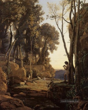 Landschaft Setting Sun aka der kleine Schäfer Jean Baptiste Camille Corot Wald Ölgemälde